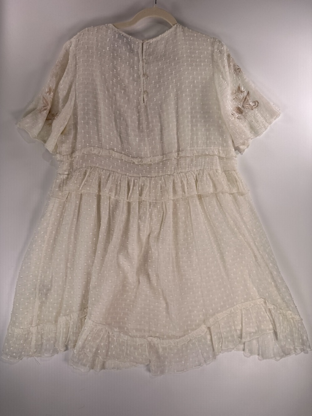 Ranna Gill Anthropologie White Embroidered Swiss Dot Boho Dress L - Picture 3 of 12